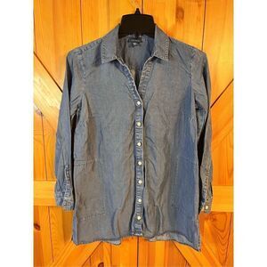 J. Jill Denim Button Shirt Size Extra Small Petite Blue Jean Long Sleeve (2615)
